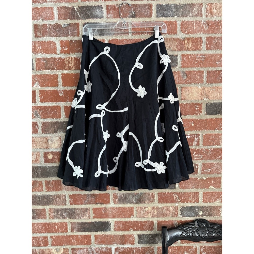 Allison Taylor 100% Cotton Black Artsy Swing Flare Skirt Sz-4